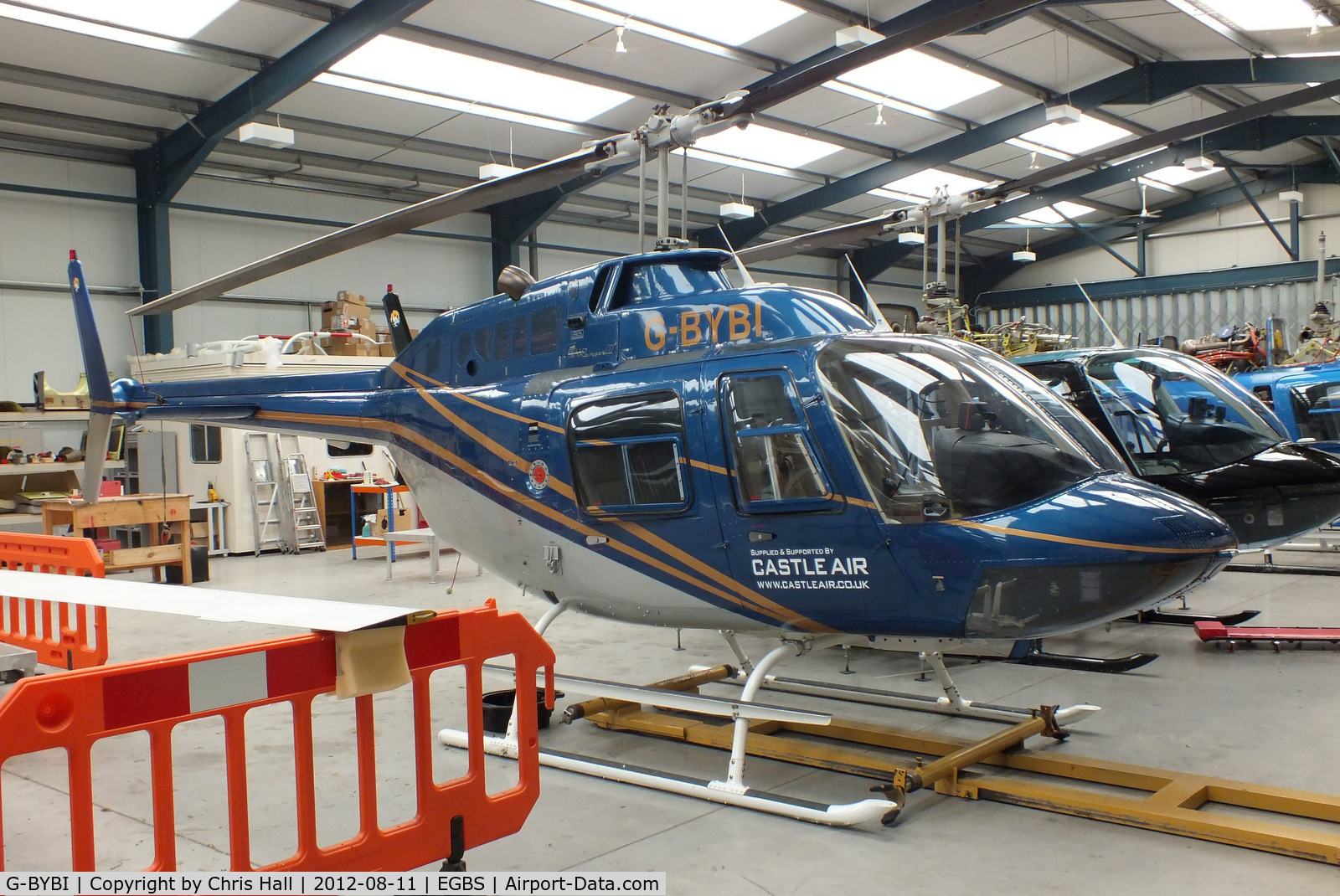 G-BYBI, 1992 Bell 206B JetRanger C/N 3668, inside the Tiger Helicopter's Hangar at Shobdon Airfield, Herefordshire