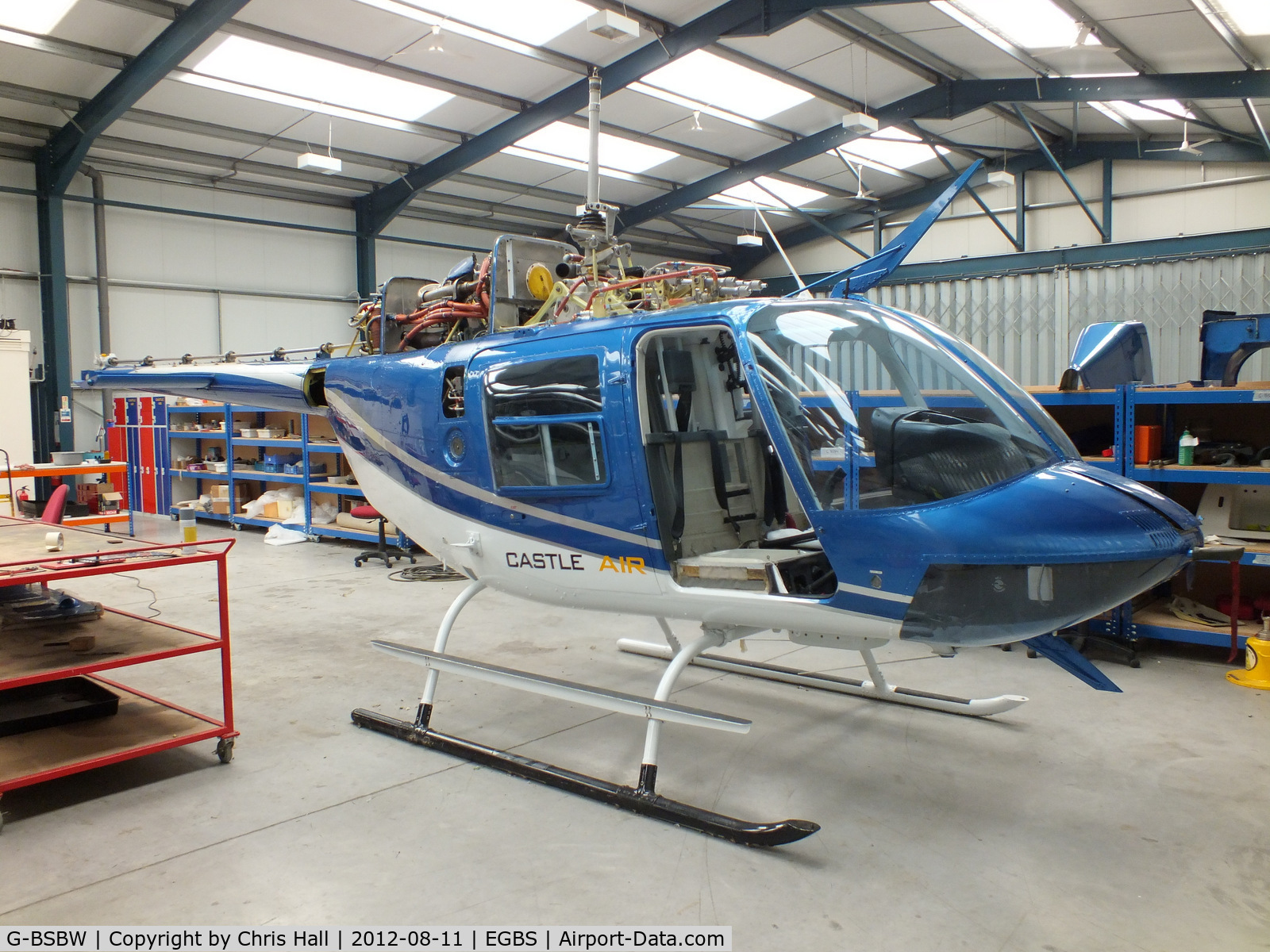 G-BSBW, 1982 Bell 206B JetRanger III C/N 3664, inside the Tiger Helicopter's Hangar at Shobdon Airfield, Herefordshire
