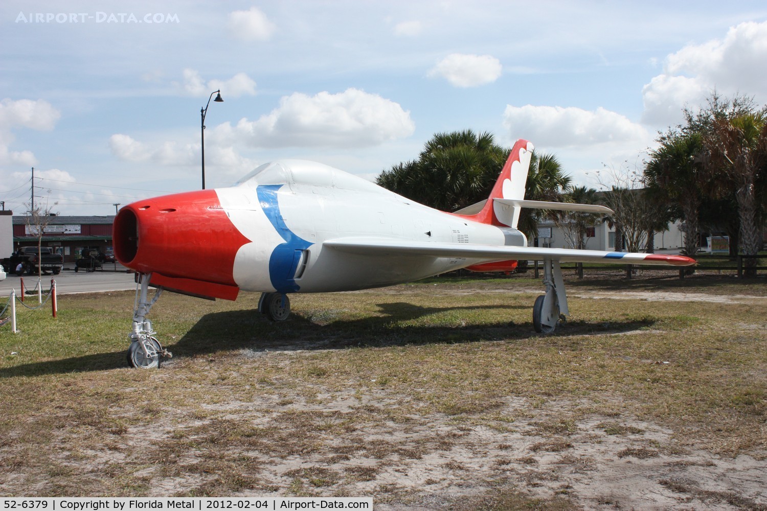 52-6379, 1951 Republic F-84F-30-RE Thunderstreak C/N Not found 51-1797, F-84F Thunderstreak in Thunderbirds colors in Wauchula FL