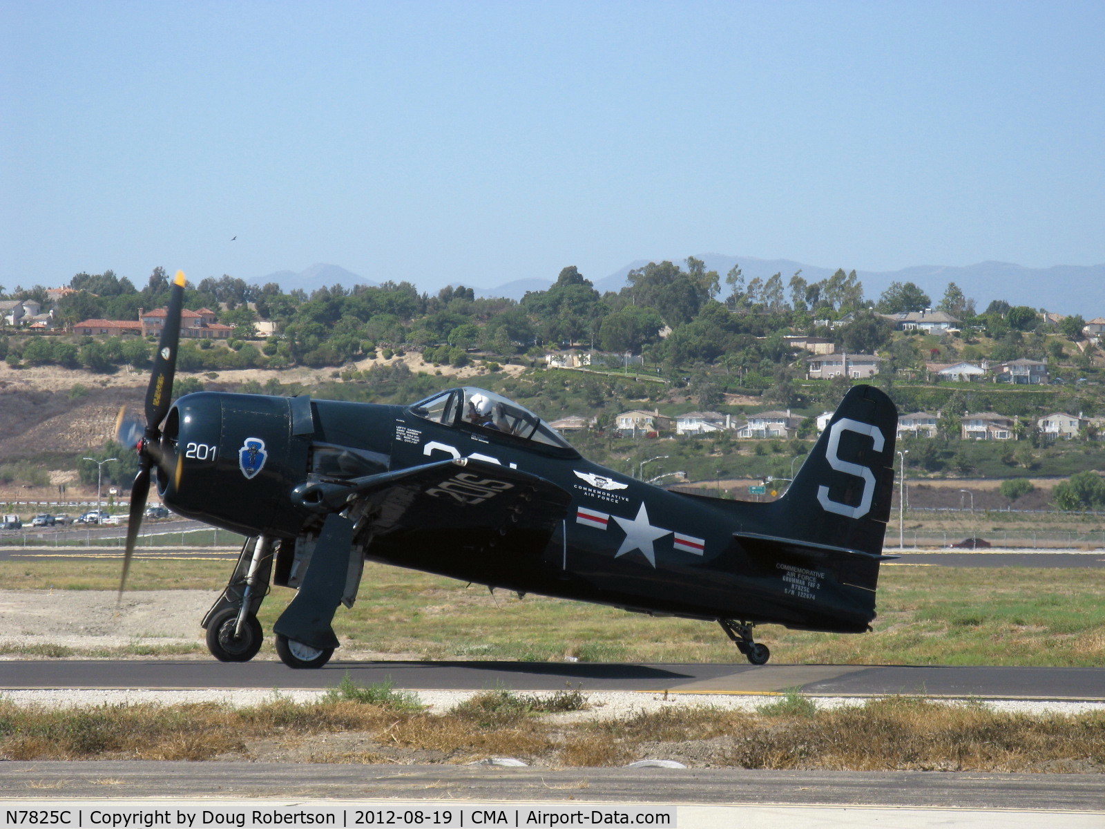 N7825C, 1948 Grumman F8F-2 (G58) Bearcat C/N D.1227, 1949 Grumman F8F-2 BEARCAT, P&W R-2800-34W 2,100 Hp. This aircraft is a 1949, not 1948 as registered. Taxi to 26