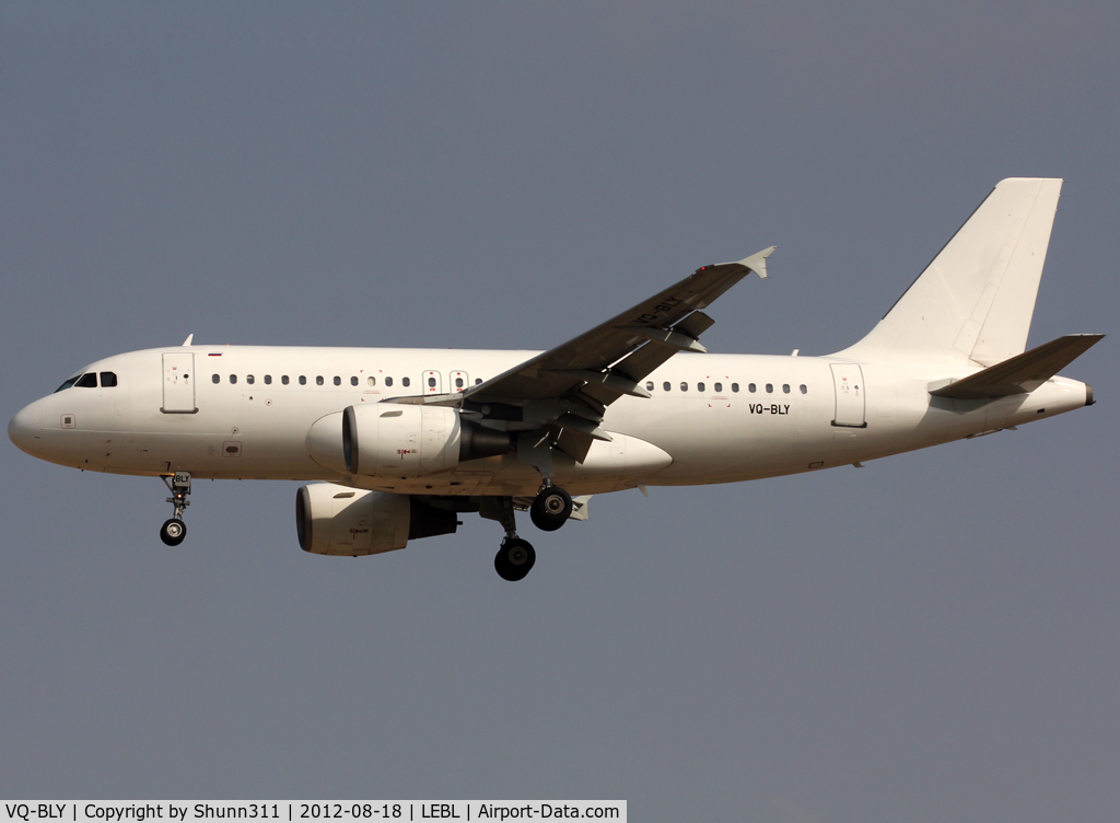 VQ-BLY, 2004 Airbus A319-111 C/N 2224, Landing rwy 25R in all white c/s and with small russian flag near door...