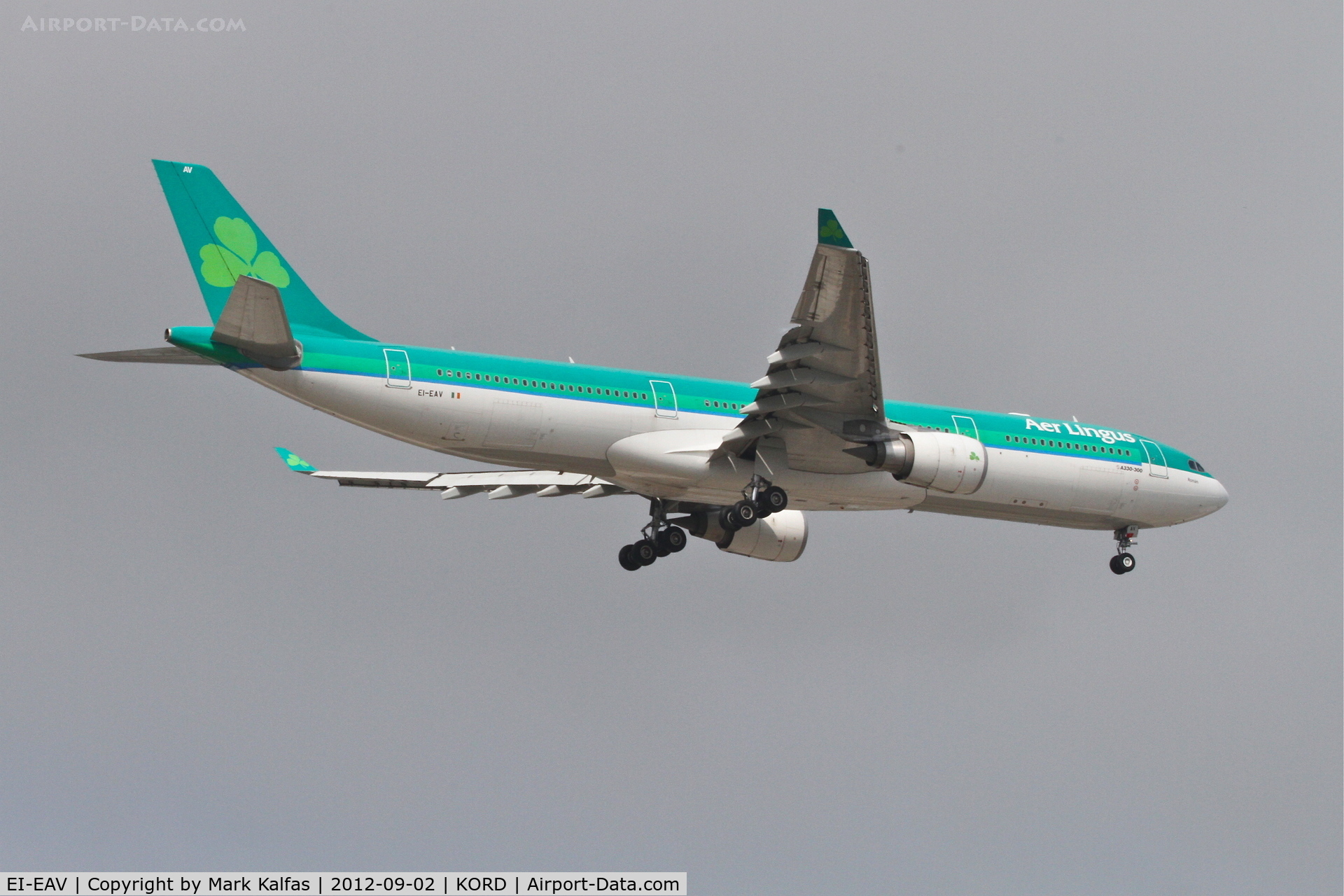 EI-EAV, 2009 Airbus A330-302 C/N 985, Air Lingus Airbus A330-302, EIN125 arriving from Dublin Int'l/EIDW, RWY 10 approach KORD.