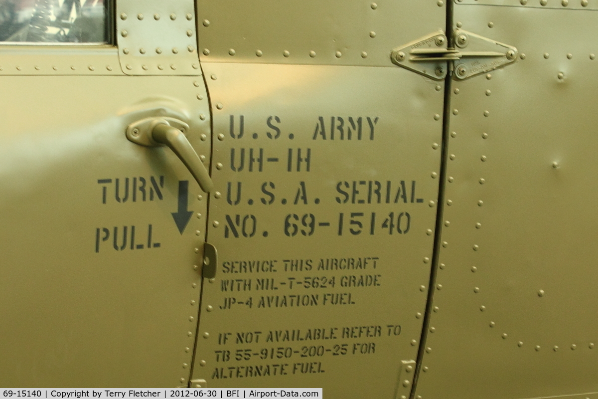 69-15140, 1969 Bell UH-1H-BF Iroquois C/N 11428, Data Panel on 1944 Polikarpov PO-2, c/n: 641543 in Seattle Museum of Flight