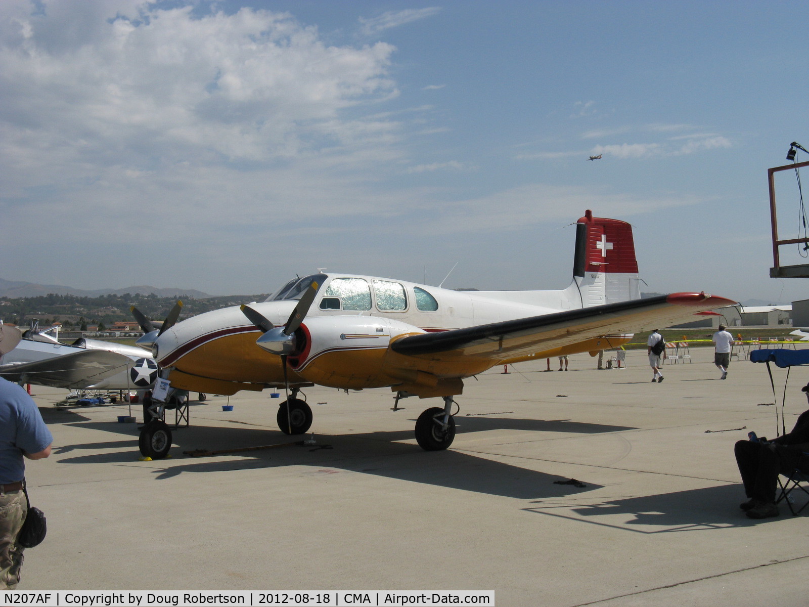 N207AF, 1955 Beech C-50 Twin Bonanza C/N CH-144, 1955 Beech C50 TWIN BONANZA 'Pegasus', two Lycoming GO-480-F1A6 275 Hp each geared engines. Swiss flag marking.