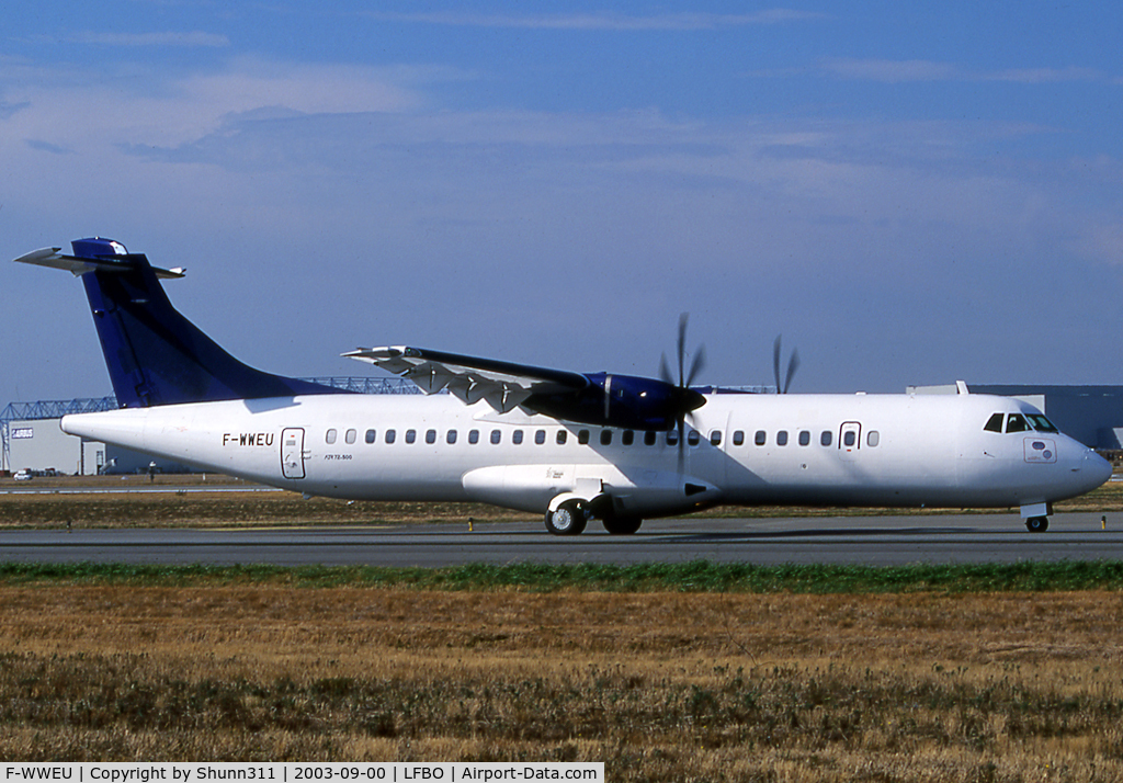 F-WWEU, 2002 ATR 72-212A C/N 698, C/n 0698 - To be F-OHGT for Khalifa Airways but ntu... Used by ATR for special rugby flight during European Cup 2003... Khalifa titles and logos removed