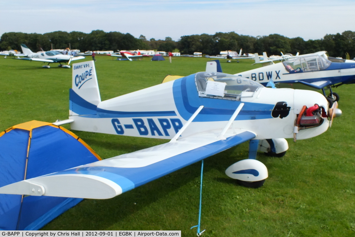 G-BAPP, 1974 Evans VP-1 Coupe C/N PFA 1580, at the at the LAA Rally 2012, Sywell