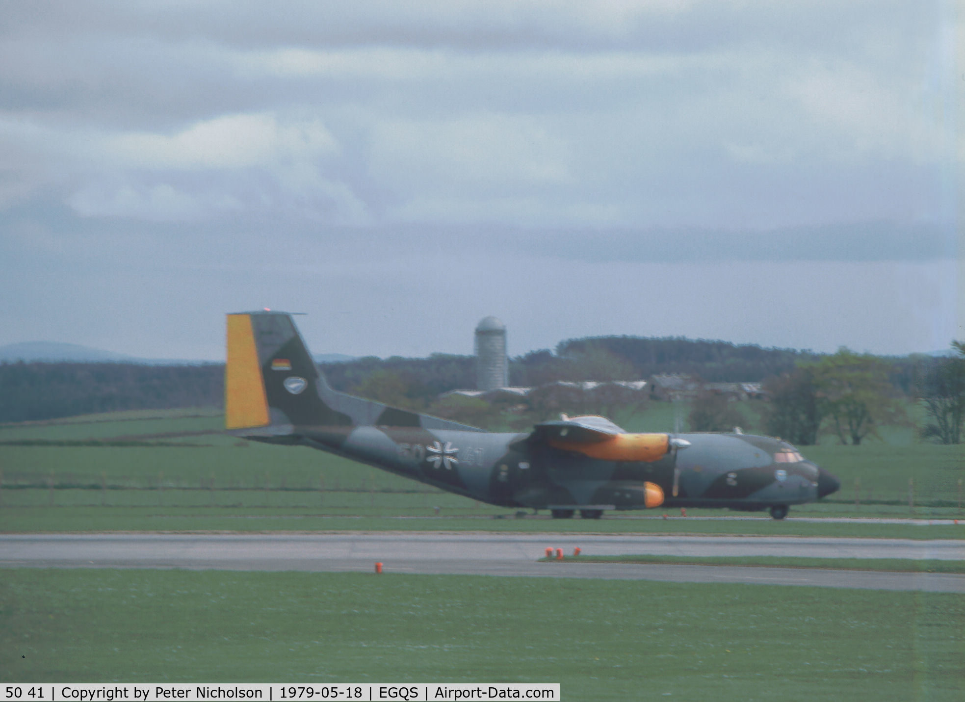 50 41, Transall C-160D C/N D63, German Air Force C.160D Transall of LTG-63 taxying at RAF Lossiemouth in May 1979.