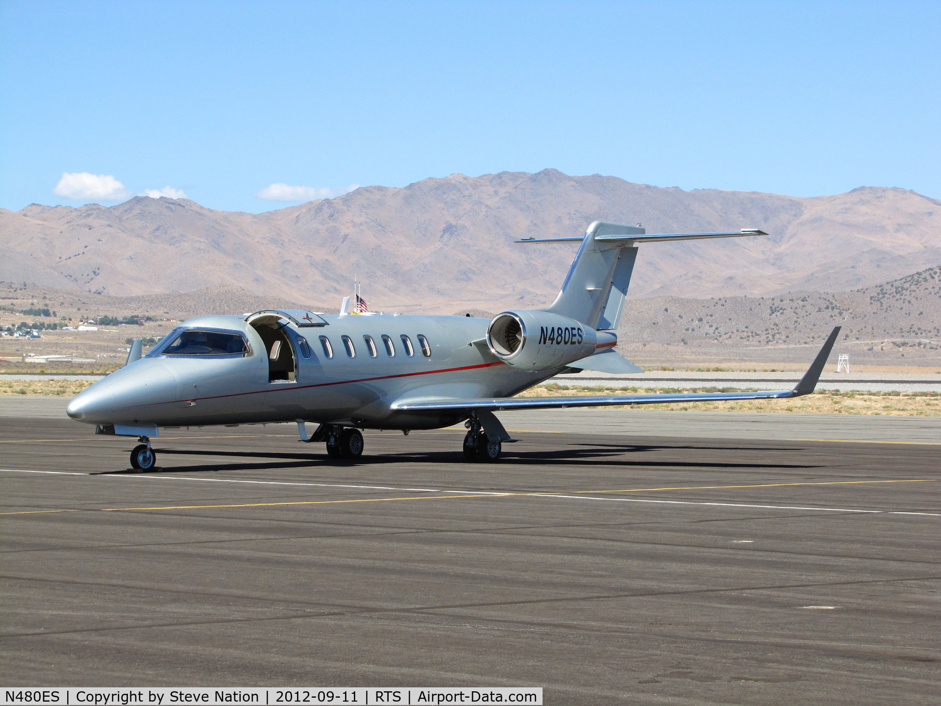 N480ES, Learjet 45 C/N 2097, Bombardier Aerospace Learjet 45 pace plane for Jet Class on the active ramp @ on September 11, 2012 at Stead Airport during Reno Air Races