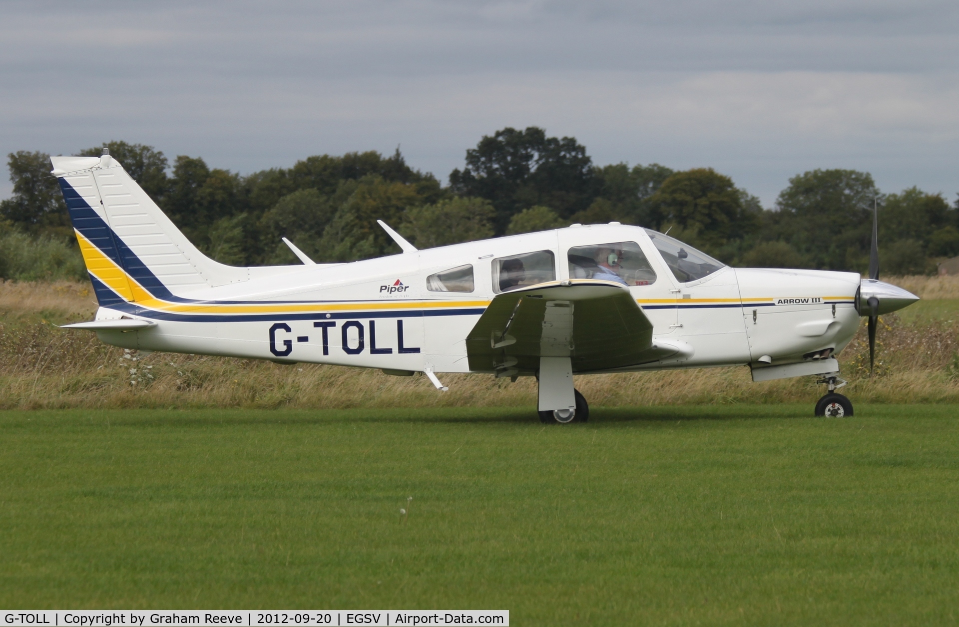 G-TOLL, 1977 Piper PA-28R-201 Cherokee Arrow III C/N 28R-7837025, Just landed.