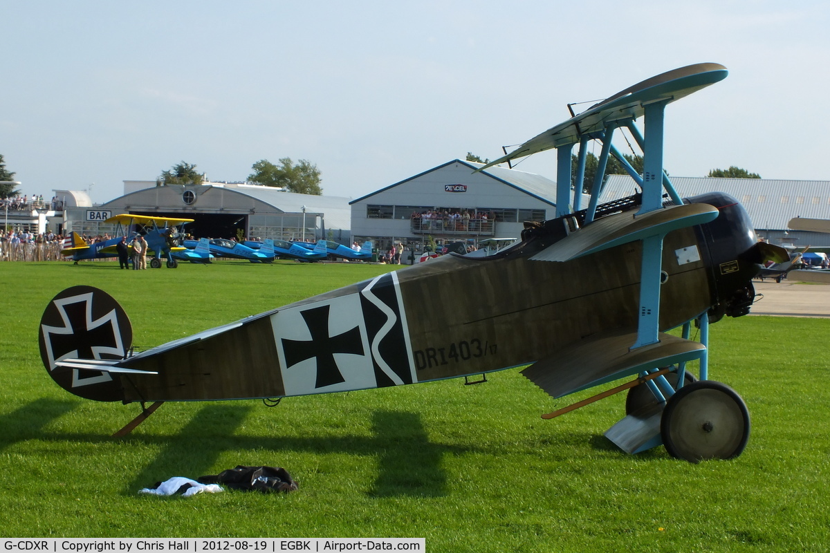 G-CDXR, 2006 Fokker Dr.1 Triplane Replica C/N PFA 238-14043, at the 2012 Sywell Airshow