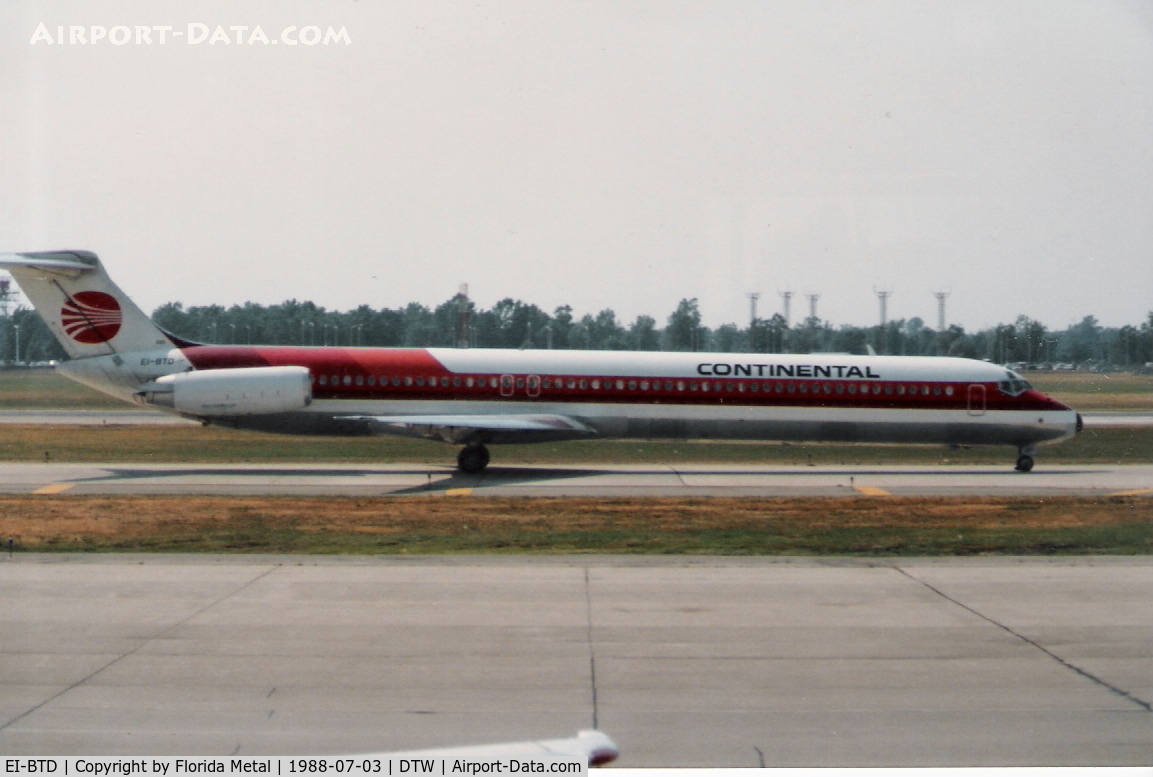 EI-BTD, 1986 McDonnell Douglas MD-82 (DC-9-82) C/N 49394, Ex Frontier Continental at DTW in 1988