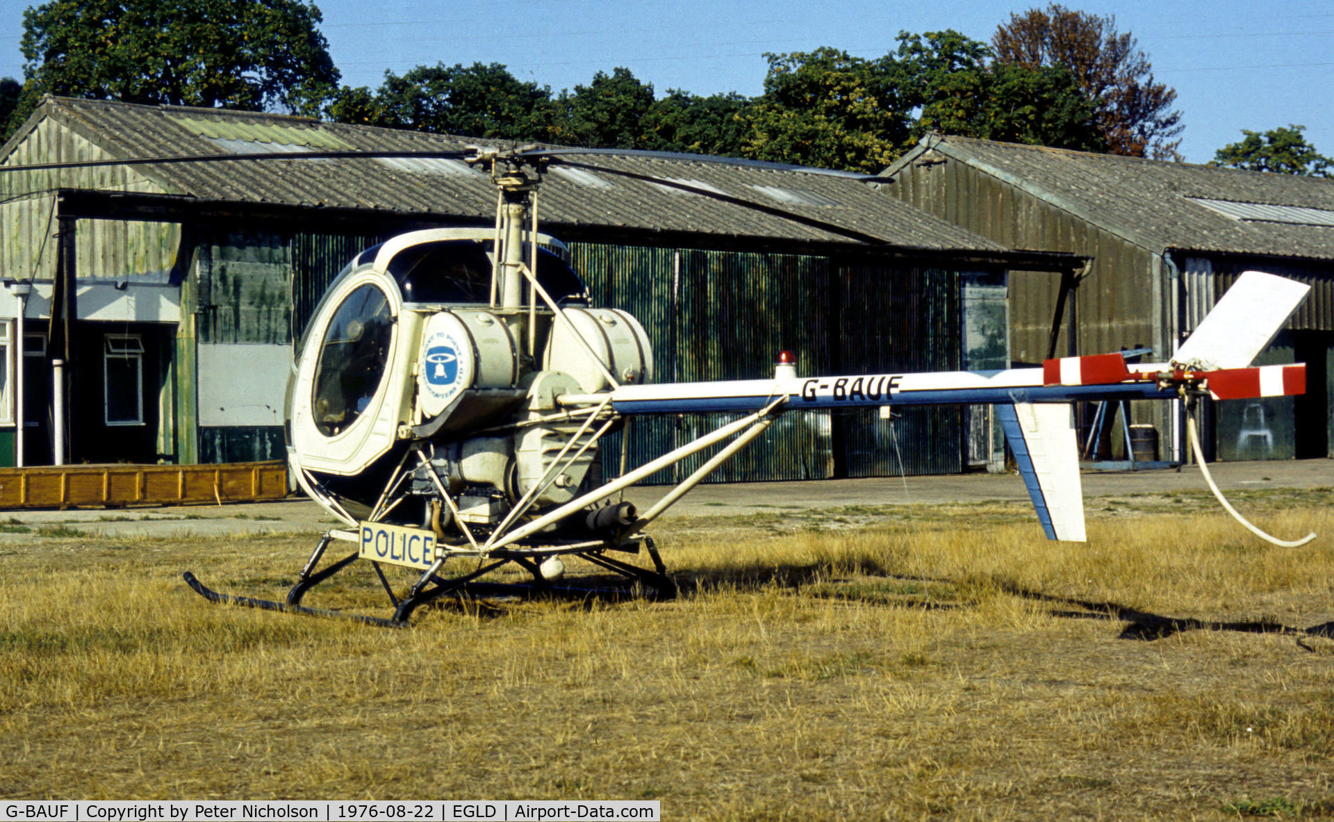G-BAUF, 1973 Hughes 269C C/N 0165, Hughes 269C as seen at Denham Aerodrome in the Summer of 1976.