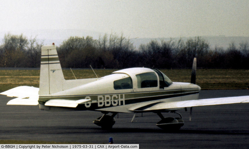 G-BBGH, 1973 Grumman American AA-5 Traveler C/N AA5-0430, AA-5 Traveler seen at Carlisle in March 1975.