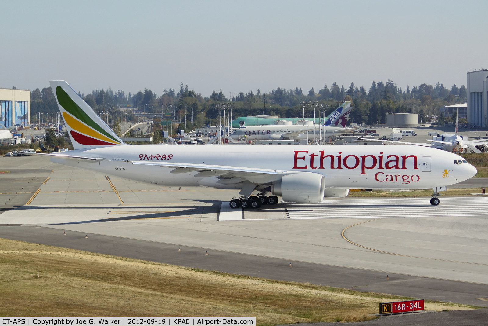 ET-APS, 2012 Boeing 777-F6N C/N 41846, Seen taking runway 16R is the first Ethiopian Cargo 777F.