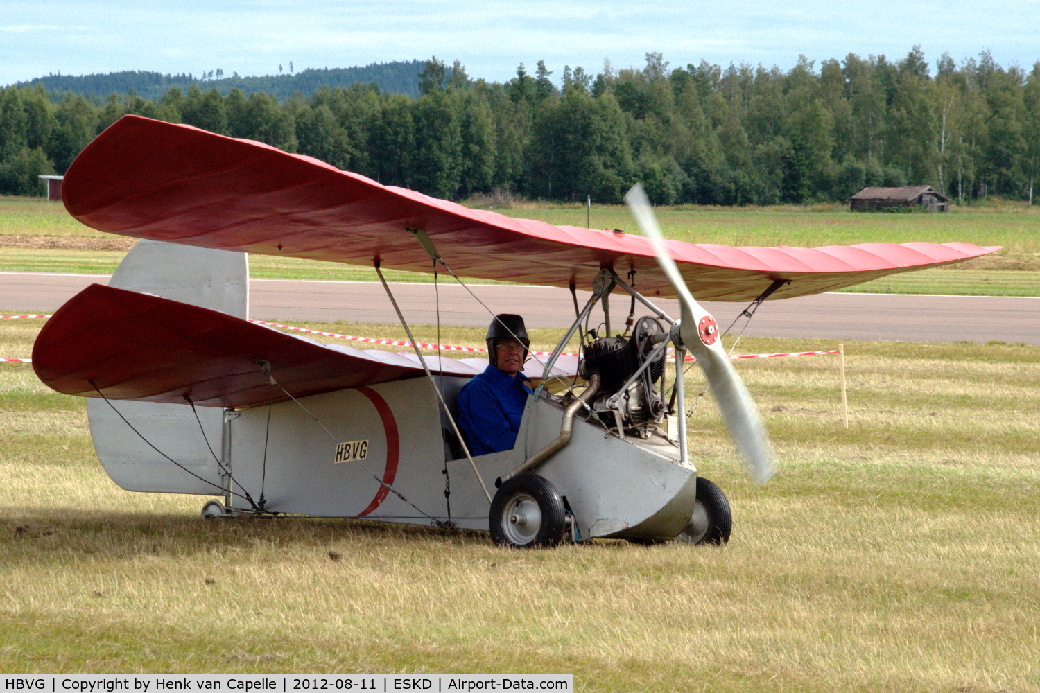 HBVG, Mignet HM.14 Pou-du-Ciel C/N Not found HBVG, A restored taxyable but not airworthy Mignet is being taxied by its owner, Kjell Dalsheim, at Dala-Järna airfield, Sweden. It is also known as the 