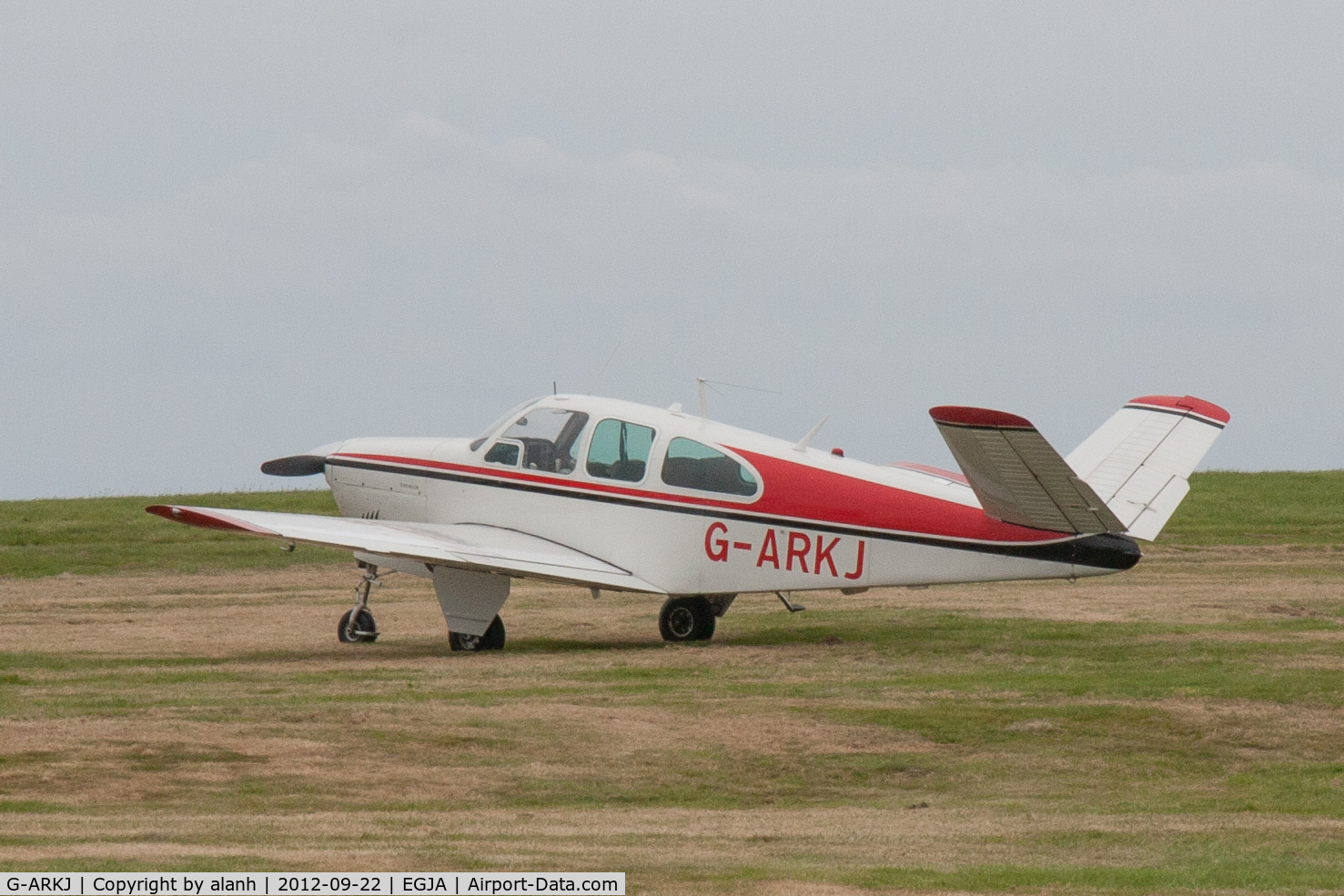 G-ARKJ, 1961 Beech N35 Bonanza C/N D-6736, visiting Alderney for the 2012 air races