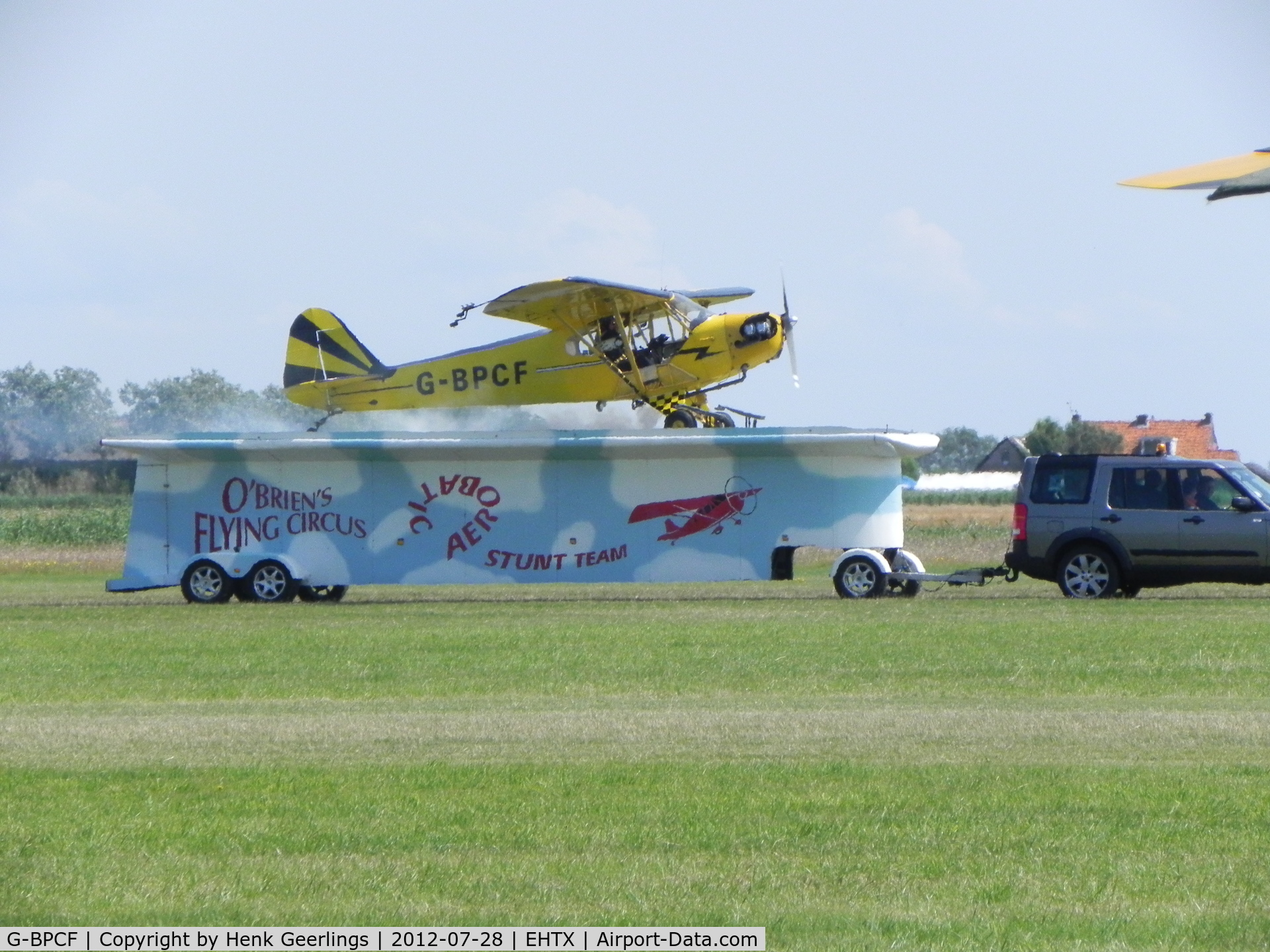 G-BPCF, 1940 Piper J3C-65 Cub Cub C/N 4532, Texel Air Show ; O'Briens Flying Circus , Truck Top Landing