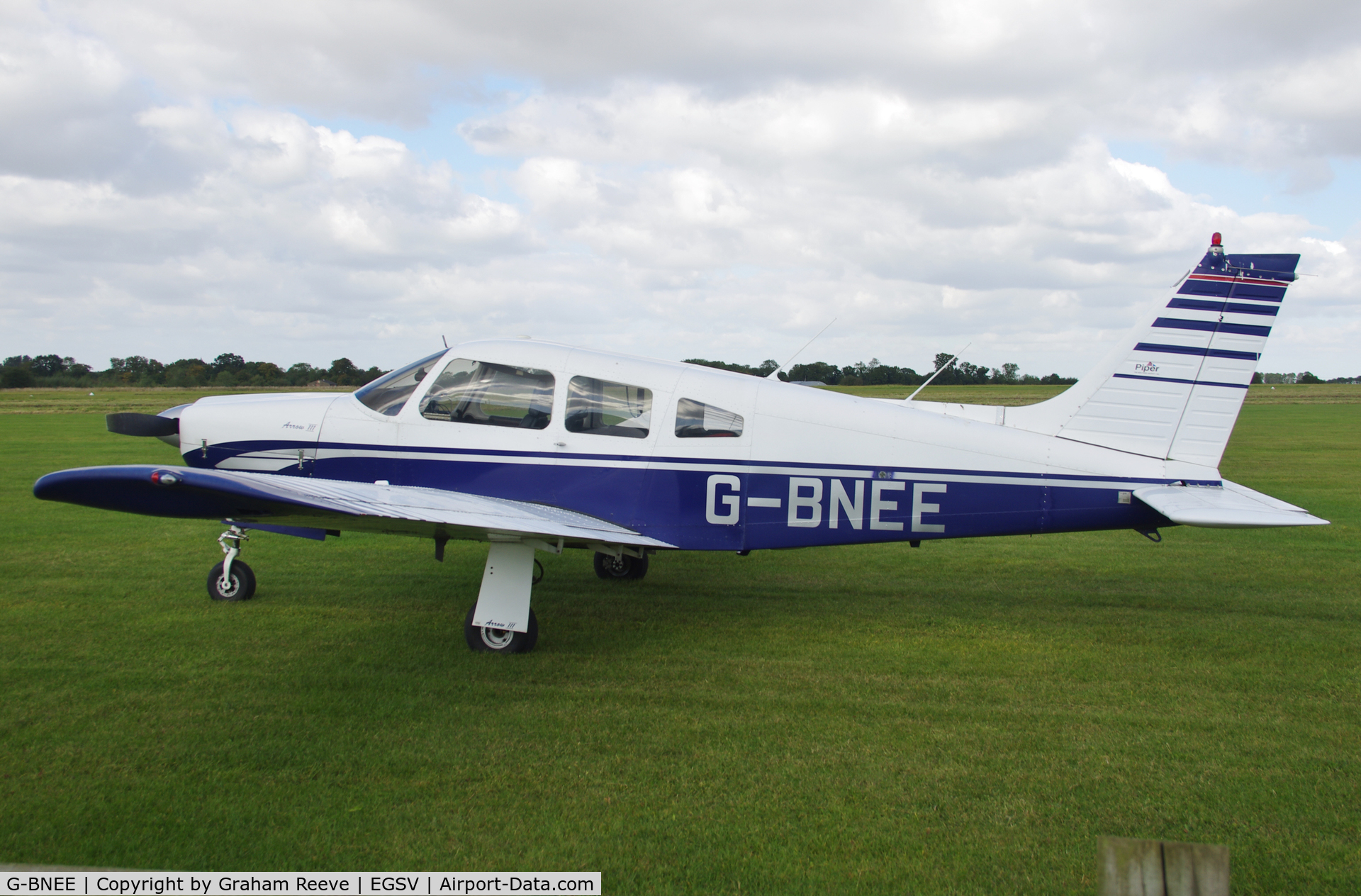 G-BNEE, 1978 Piper PA-28R-201 Cherokee Arrow III C/N 28R-7837084, Parked in the sun.