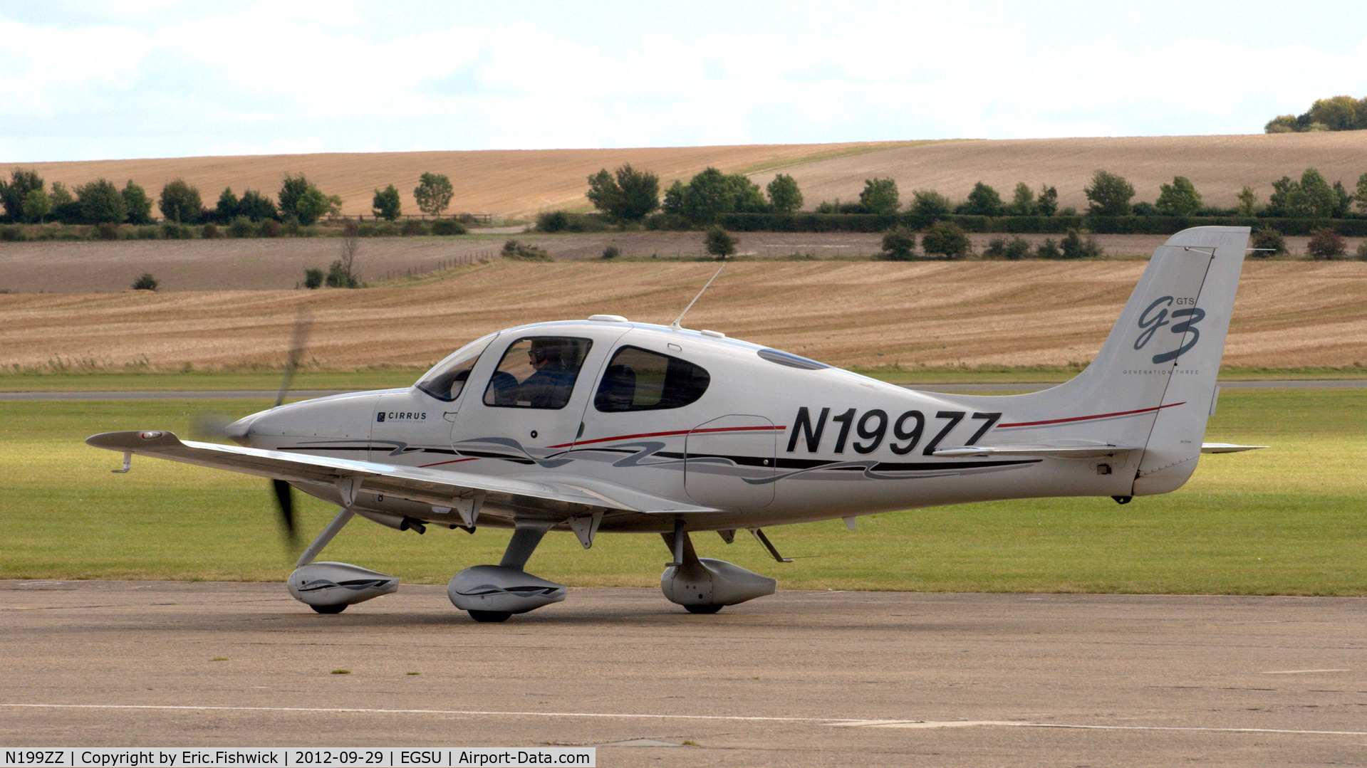 N199ZZ, 2007 Cirrus SR22 G3 GTS C/N 2542, 1. N199ZZ departing Duxford Airfield.