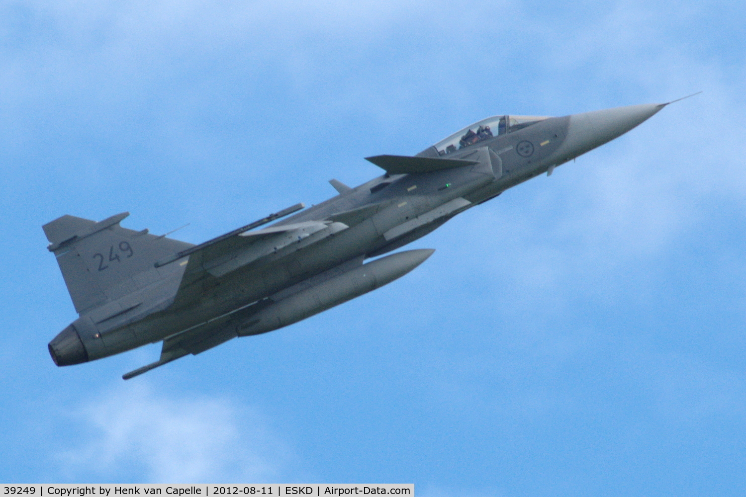 39249, Saab JAS-39C Gripen C/N 39249, Saab Gripen slow speed fly-past, Dala-Järna airfield, Sweden.