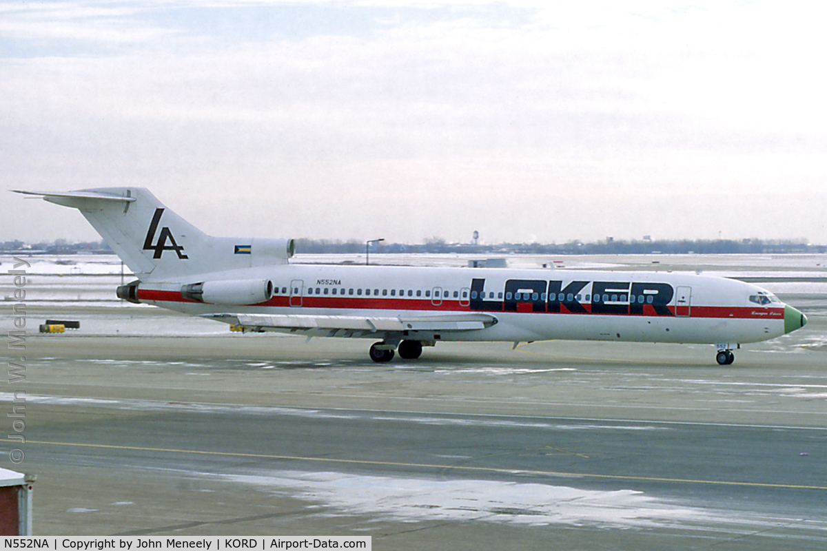 N552NA, Boeing 727-200 C/N 20706, Laker at ORD - Jan. 1995