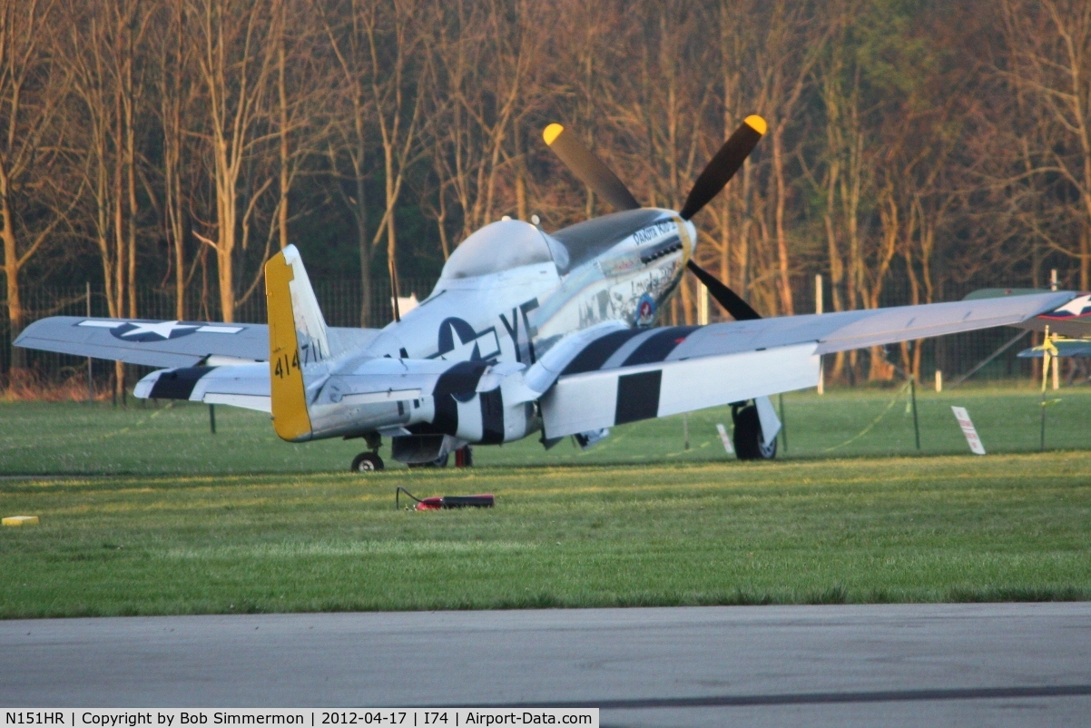 N151HR, 1945 North American P-51D Mustang C/N 12241064, Dawn in the grass at Urbana, Ohio.  B-25 Gathering and Doolittle Reunion.