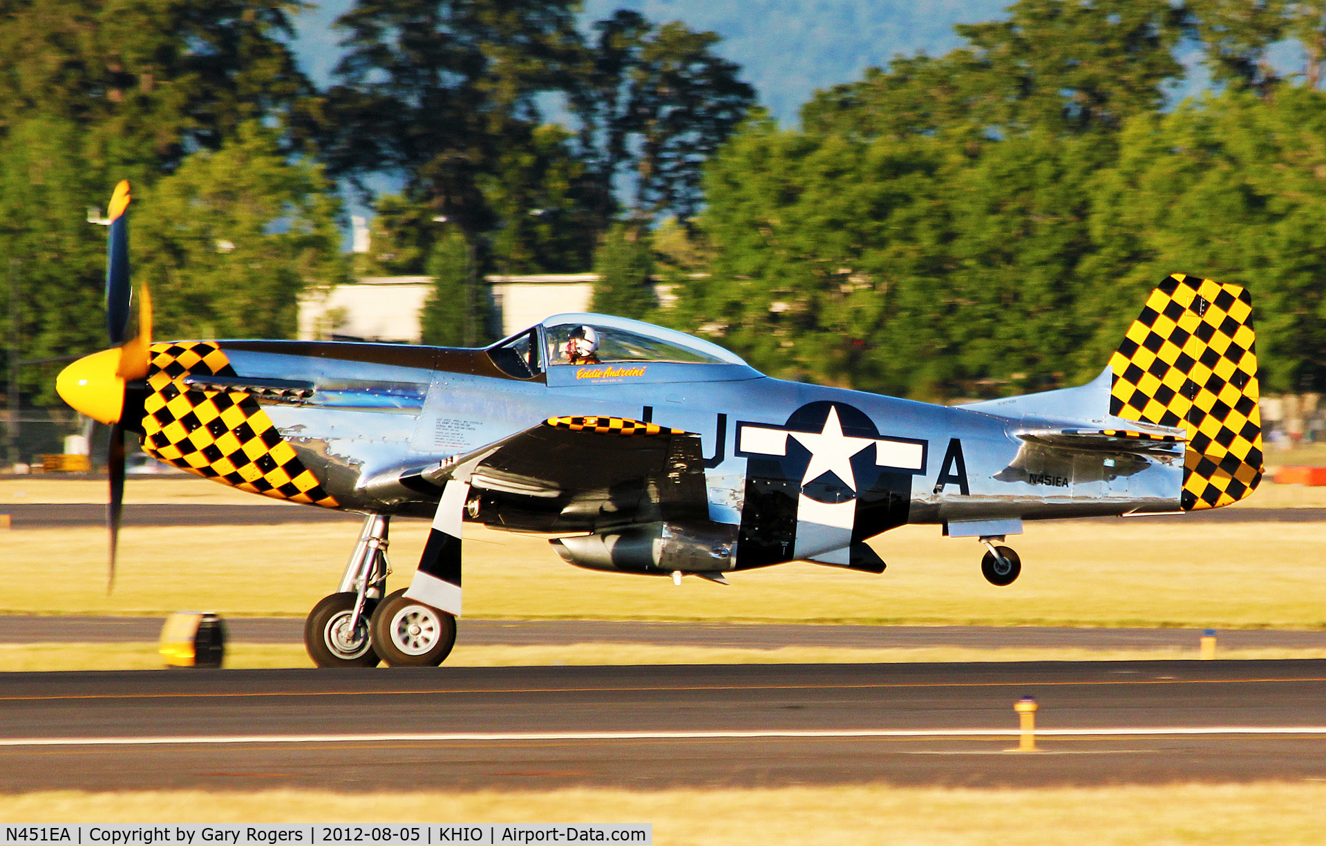 N451EA, 1944 North American F-51D Mustang C/N 44-73079, NORTH AMERICAN F-51D.  EDDIE ANDREINI AIR SHOWS INC. Landing Hillsboro, Oregon.  8-5-12