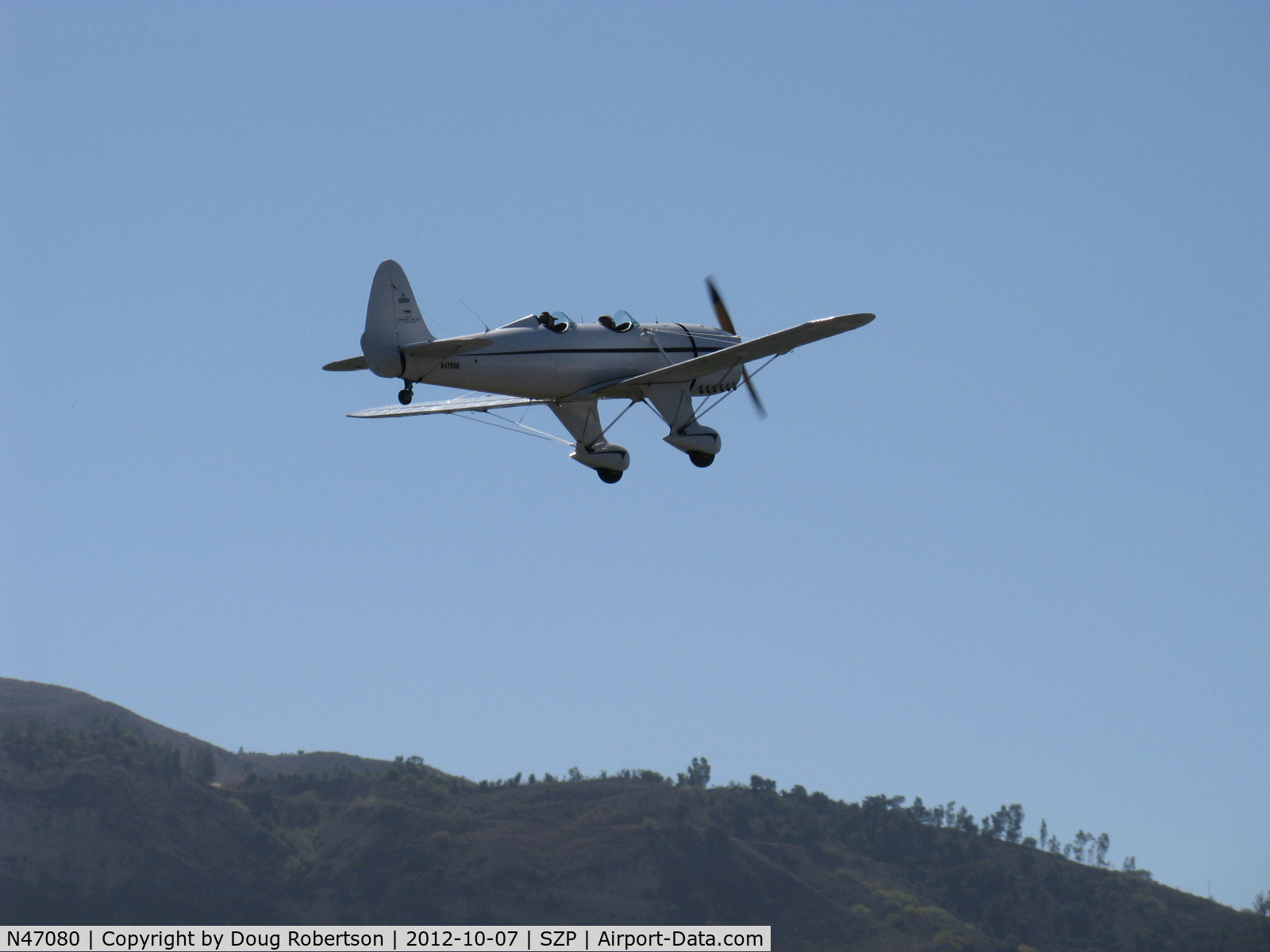 N47080, 1942 Ryan Aeronautical ST3KR C/N 1391, 1942 Ryan Aeronautical ST-3KR 'Eileen', Fairchild 6-410 inverted inline 165 Hp, Experimental class, takeoff climb Rwy 22