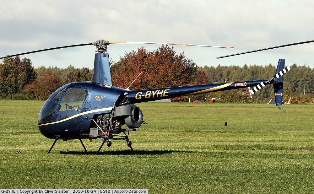 G-BYHE, 1991 Robinson R22 Beta C/N 2023, Ex: LV-VAB > N82128 > G-BYHE - Originally owned to and trading as, Helicopter Services January 1999 and currently owned to, Helicopter Services Ltd since October 2007.