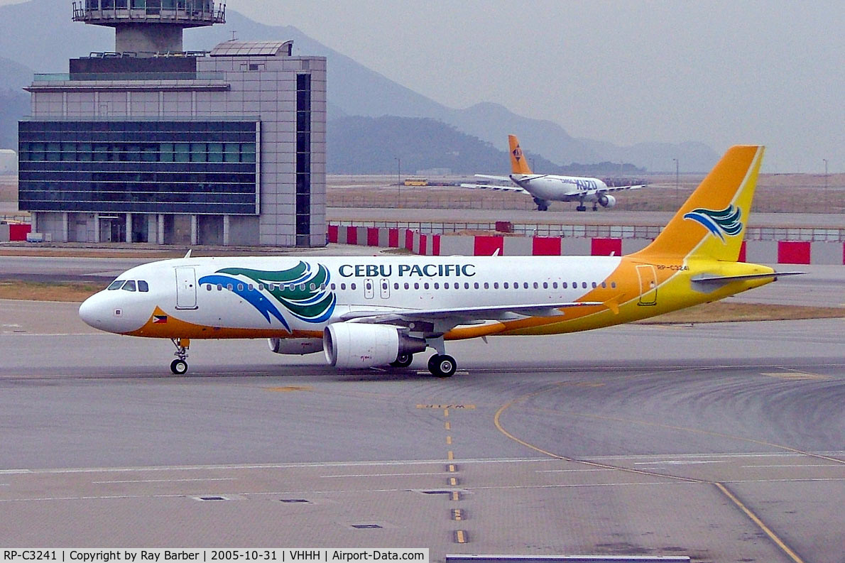RP-C3241, Airbus A320-214 C/N 2439, Airbus A320-214 [2439] (CEBU Pacific Air) Hong Kong~B 31/10/2005. Seen here with earlier style titles.
