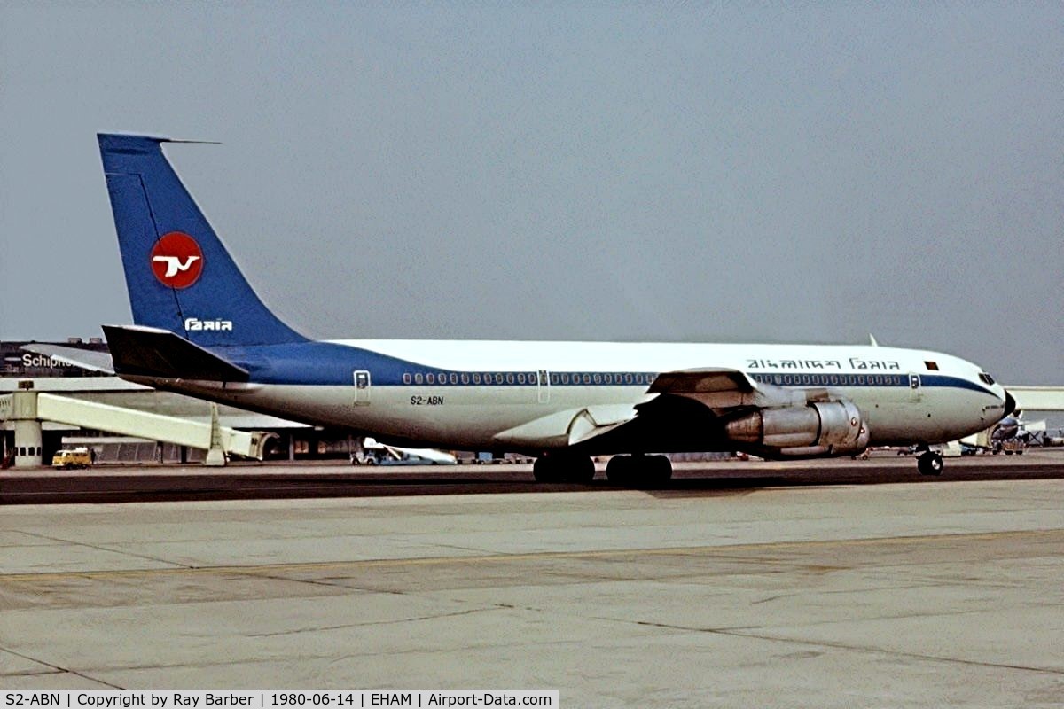 S2-ABN, 1966 Boeing 707-351C C/N 19168, Boeing 707-351C [19168] (Bangladesh Biman) Schiphol~PH 14/06/1980. Image taken from a slide.
