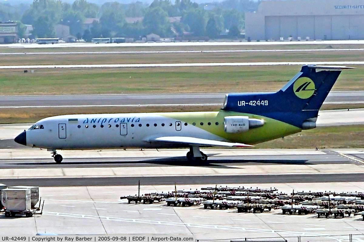 UR-42449, 1994 Yakovlev Yak-42D C/N 1401018, Yakovlev Yak-42D [4520421401018] (Dniproavia) Frankfurt~D 08/09/2005