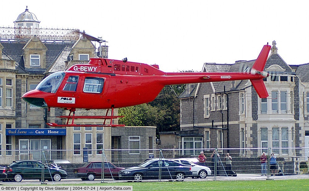G-BEWY, 1969 Bell 206B JetRanger II C/N 348, Ex: 9Y-TDF > G-BEWY > G-CULL > G-BEWY - Originall yowned to, Bristow Helicopters Ltd in June 1977 and currently with Polo Aviation Ltd since July 2001. Photo taken off-airfield at Weston-super-Mare.