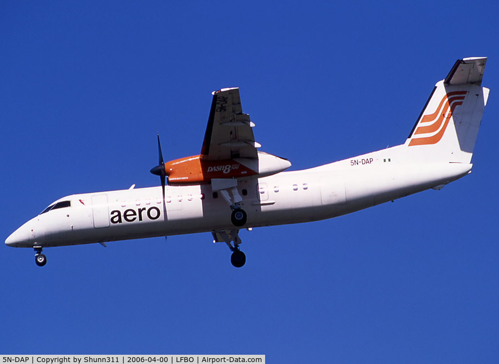 5N-DAP, 1990 De Havilland Canada DHC-8-311 Dash 8 C/N 244, Landing rwy 32L on ferry flight...