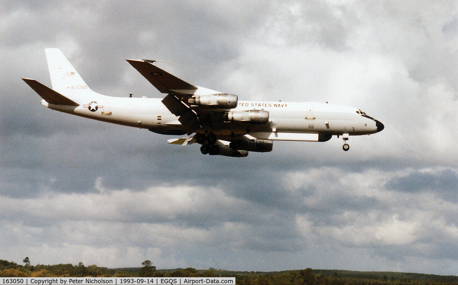 163050, 1966 McDonnell Douglas EC-24A (DC-8-54F) C/N 45881, EC-24A crossing the threshold of Runway 05 at RAF Lossiemouth on completion of an Exercise Solid Stance mission in September 1993.