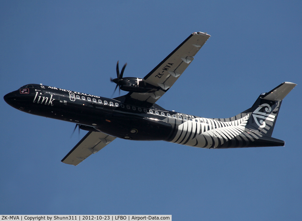 ZK-MVA, 2012 ATR 72-600 (72-212A) C/N 1051, Taking off rwy 32L in full All Black c/s for his first flight...