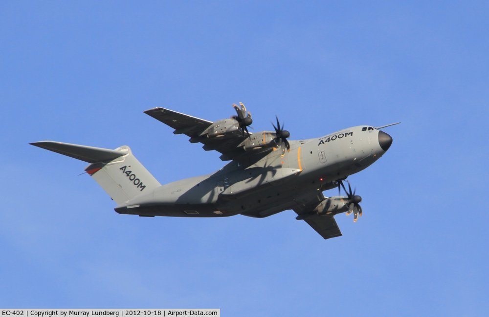 EC-402, 2010 Airbus A400M Atlas C/N 002, Seen flying over the Mosel River at Koblenz, Germany.