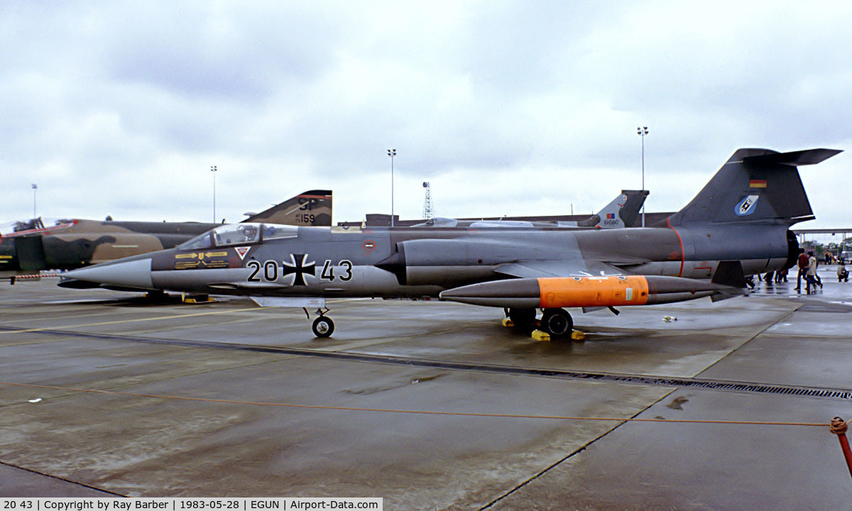 20 43, Lockheed F-104G Starfighter C/N 683-2050, Lockheed F-104G Starfighter [683-2050] Mildenhall~G 28/05/1983. Image taken from a slide.