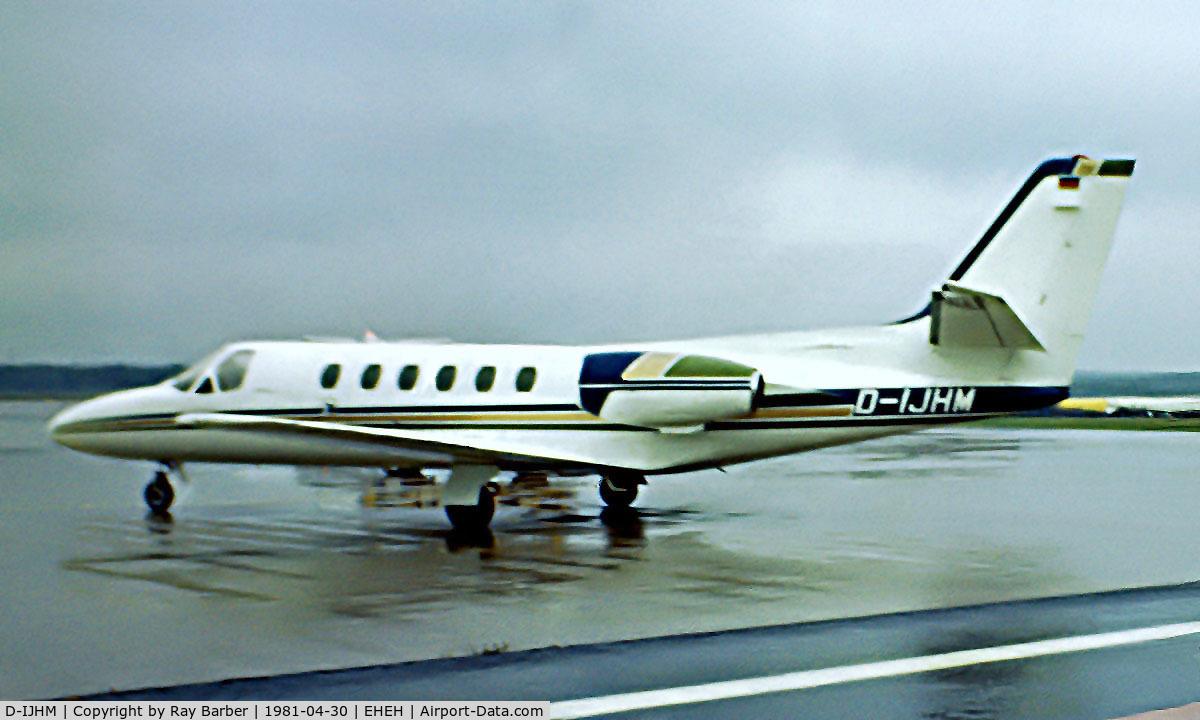 D-IJHM, 1980 Cessna 551  Citation II/SP C/N 551-0033, Cessna Citation II/SP [551-0033] Eindhoven~PH 30/04/1981. Image taken from a slide. Not the best of images but for historic purposes.