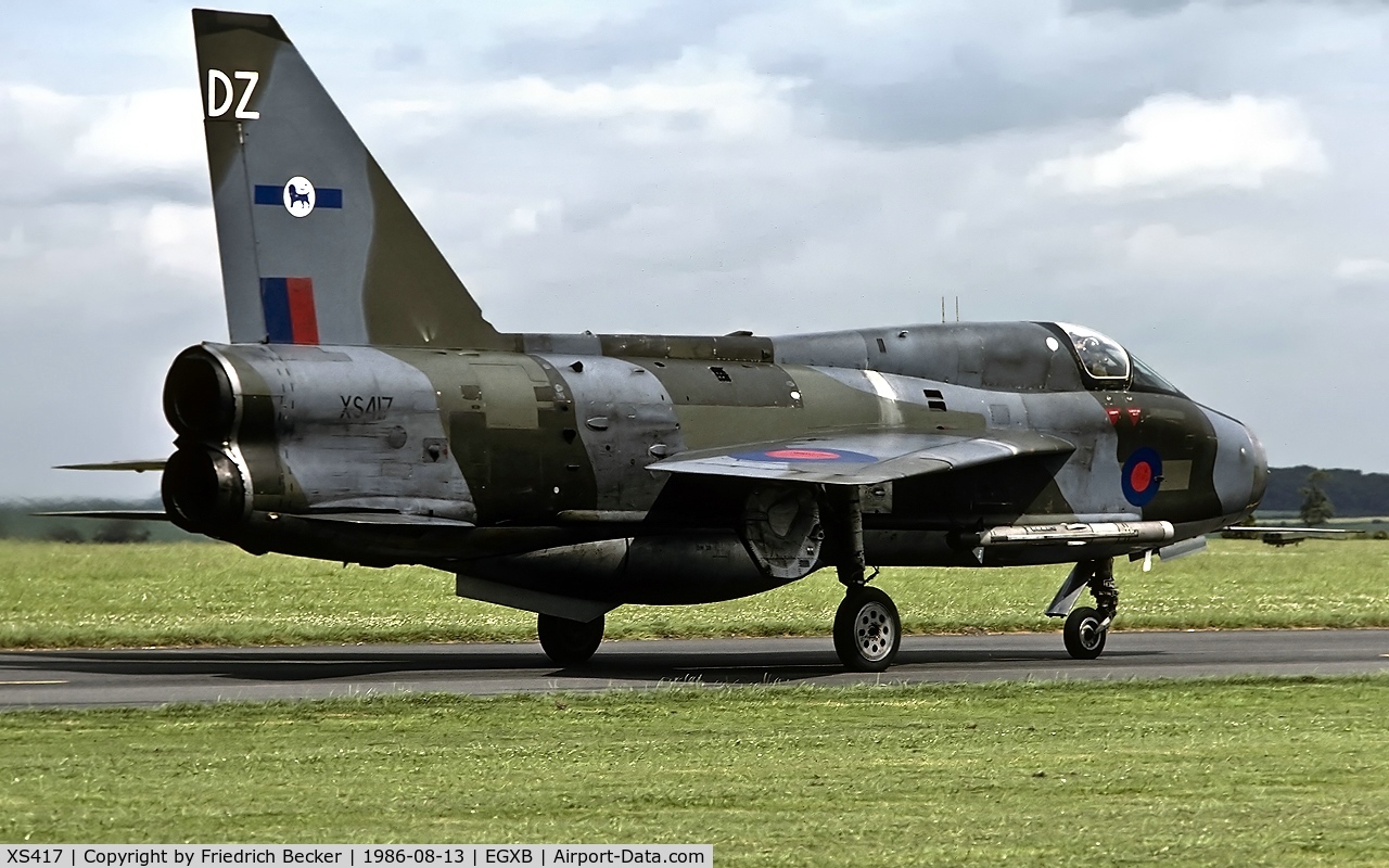 XS417, 1964 English Electric Lightning T.5 C/N 95002, taxying to the active at RAF Binbrook