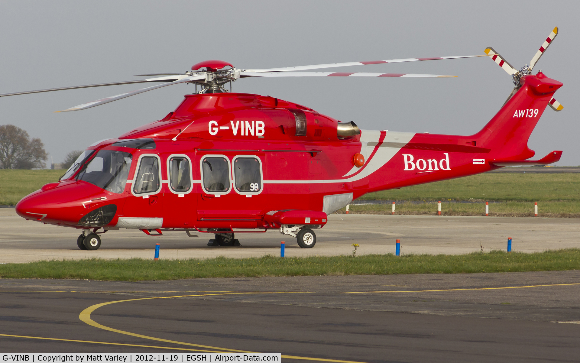 G-VINB, 2012 AgustaWestland AW-139 C/N 31398, Sat on stand at Bond's awaiting fuel.