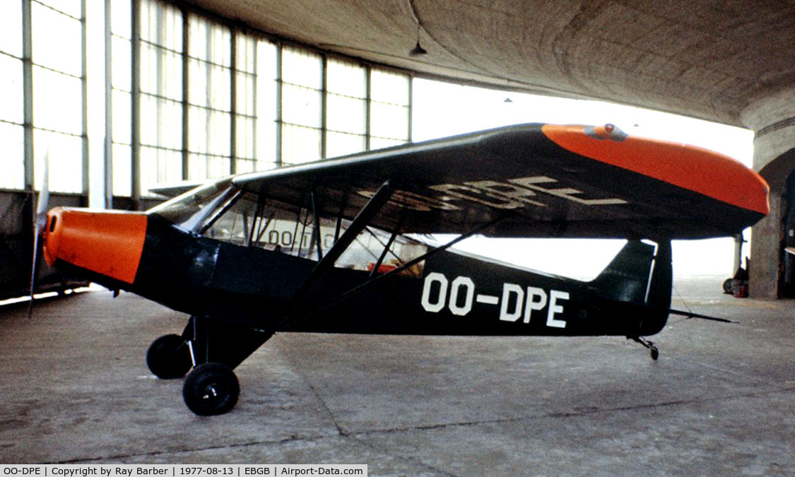 OO-DPE, 1965 Piper L-18C Super Cub (PA-18-95) C/N 18-3212, Piper PA-18-95 Super Cub [18-3212] Grimbergen~OO 13/08/1977. Image taken from a slide.