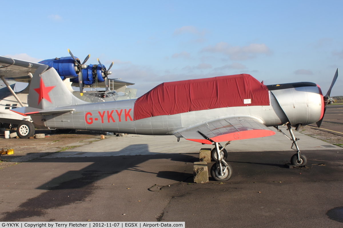 G-YKYK, 1998 Yakovlev (Aerostar) Yak-52 C/N 9812106, 1998 Aerostar YAK-52, c/n: 9812106 at North Weald