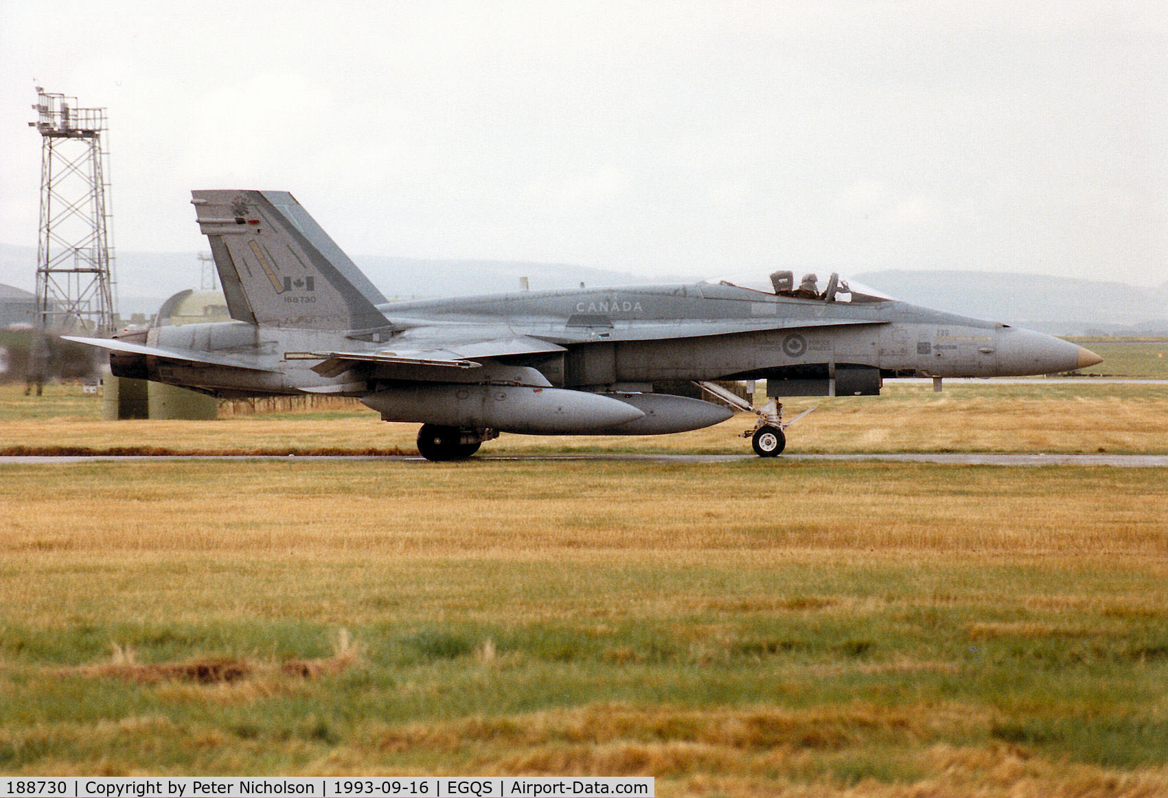 188730, McDonnell Douglas CF-188A Hornet C/N 0232/A184, CF-188A Hornet of 433 Squadron Canadian Armed Forces preparing to depart on an Exercise Solid Stance mission from RAF Lossiemouth in September 1993.