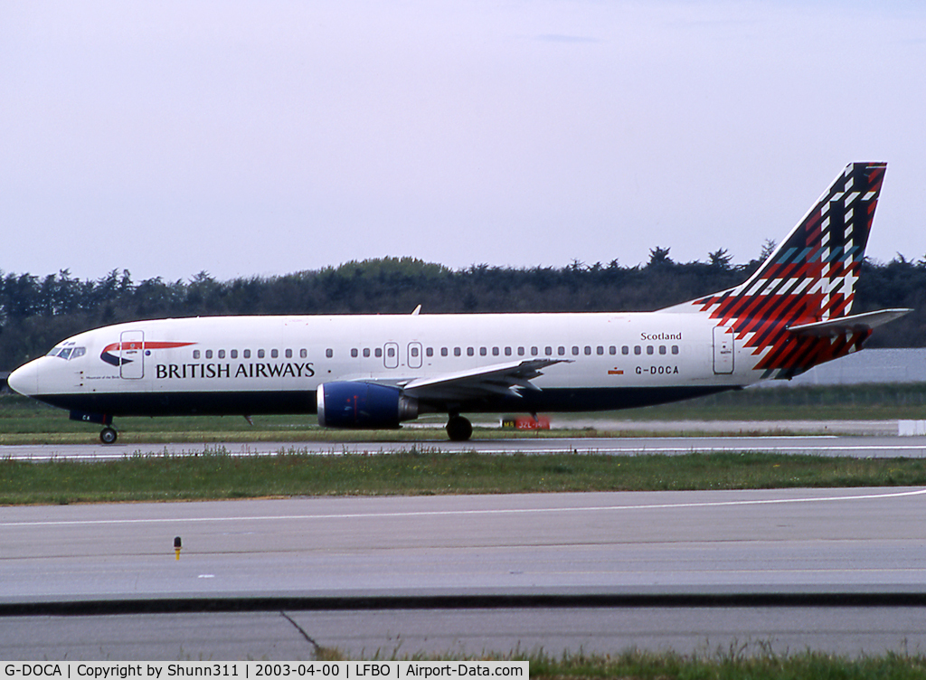 G-DOCA, 1991 Boeing 737-436 C/N 25267, Lining up rwy 14L in BenyHone Tartan c/s