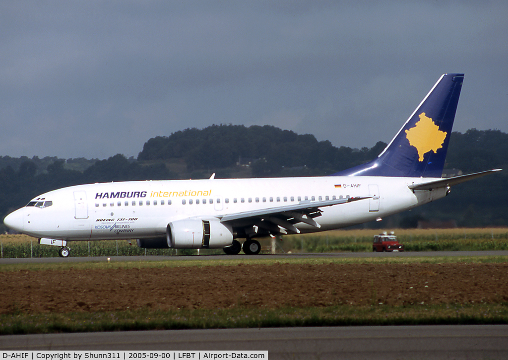 D-AHIF, 1999 Boeing 737-73S C/N 29079, Arriving rwy 20 with added Kosova Airlines titles and modified livery...