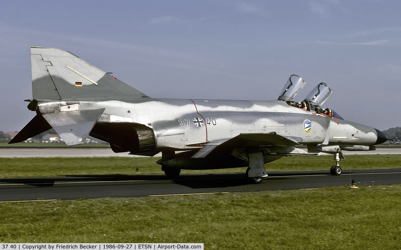 37 40, 1973 McDonnell Douglas F-4F Phantom II C/N 4446, taxying to the active at Fliegerhorst Neuburg