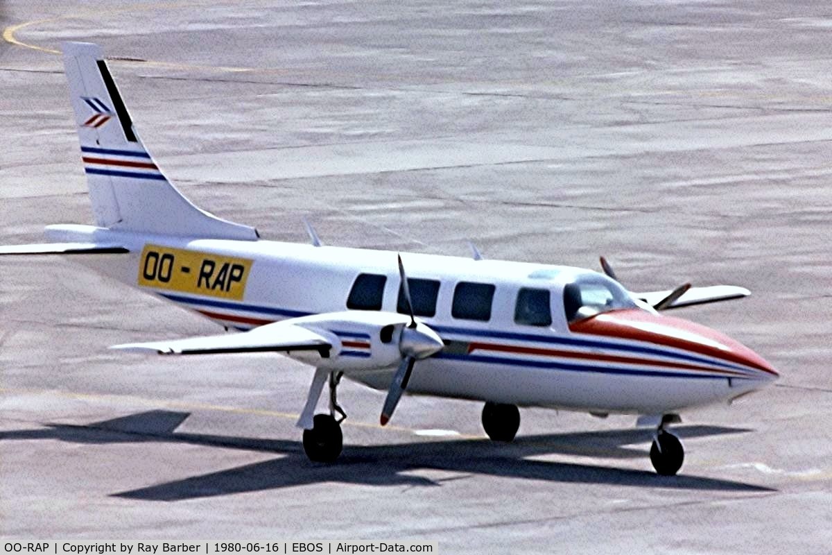 OO-RAP, 1976 Piper PA-60-601 Aerostar C/N 61-0273-105, Piper PA-60-601 Aerostar [61-0273-105] Ostende~OO 16/06/1980. Image taken from a slide.