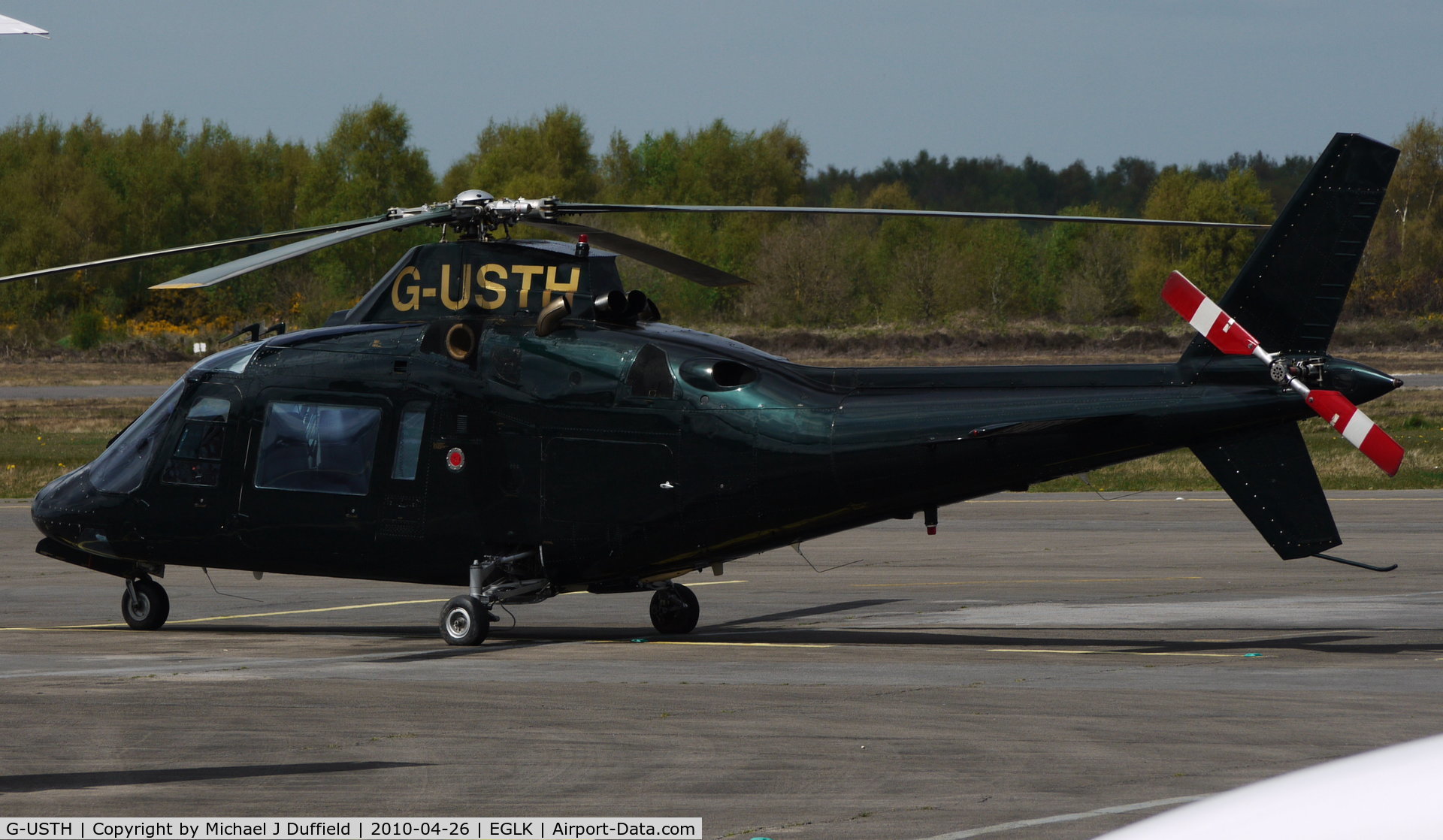 G-USTH, 1983 Agusta A-109A-2 C/N 7304, Agusta A109 executive helicopter visiting Blackbushe on 26th April 2010.