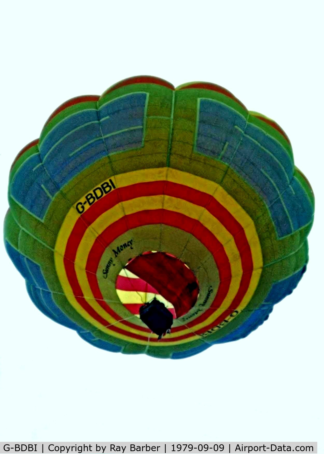 G-BDBI, 1975 Cameron Balloons O-77 C/N 162, Cameron O-77 HAFB [162] Ashton Court~G 09/09/1979. Image taken from a slide.